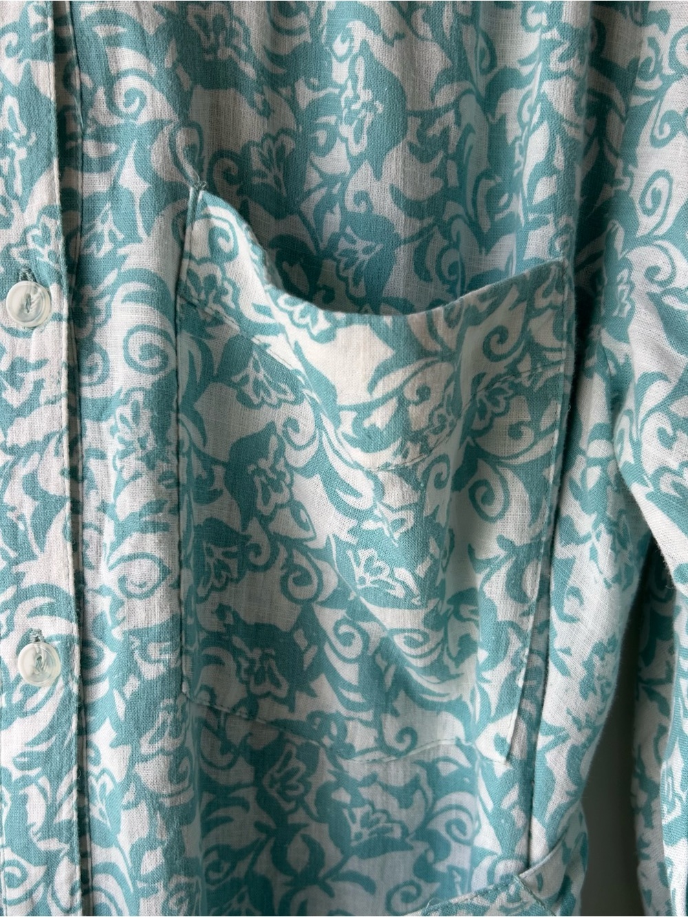 Maeve Anthropologie Irene Linen Shirt Maxi Dress Mint Green Floral XL - Picture 10 of 16